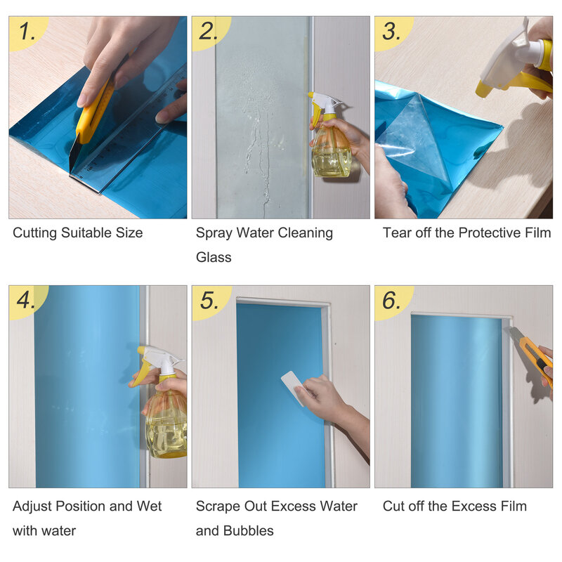 Uxcell-película auto-adesiva para janela, controle de calor, cor azul, para casa e escritório, 6,6x1,97 pés