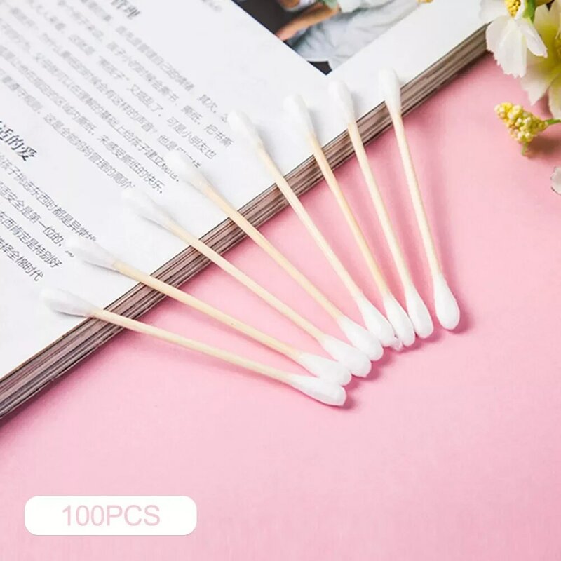 300Pcs Nails Wood Cotton Swab Clean Sticks Buds Tip Wooden Cotton Head Manicure Detail Corrector Nail Polish Remover Art Tools
