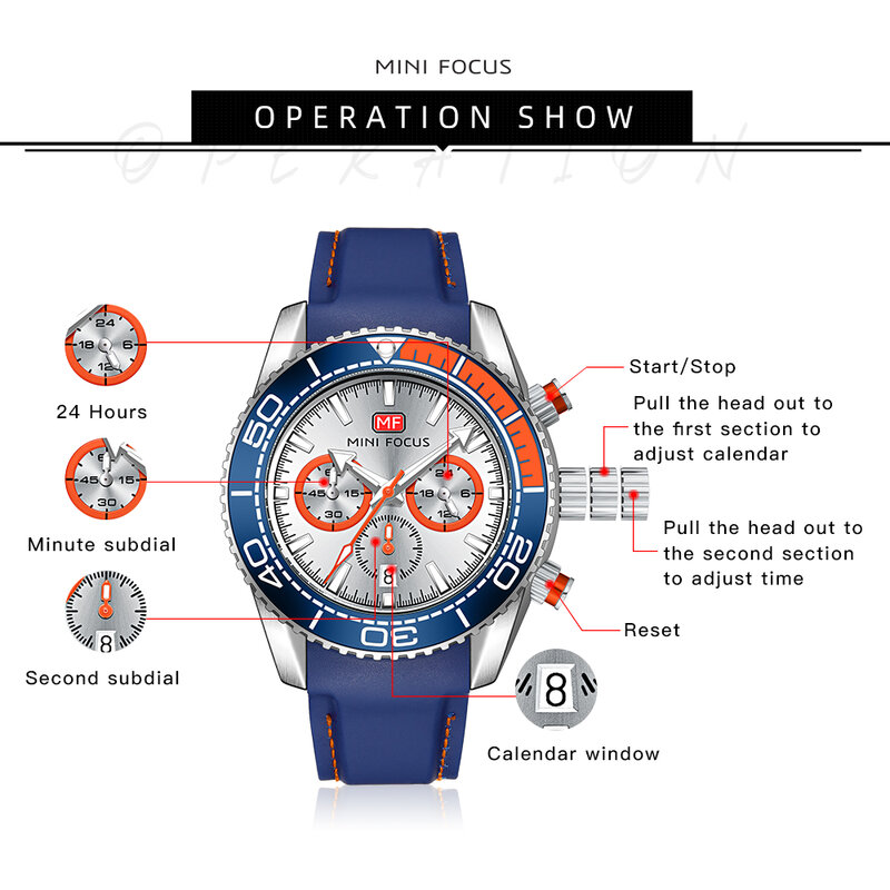 Спортивные кварцевые мужские часы MINI FOCUS, светящиеся стрелки, многофункциональные Мужские часы с подциферблатом, роскошные брендовые часы ...