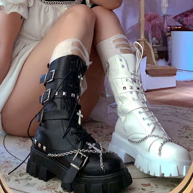 Gothic Style Platform Vampire Cosplay Women Mid-calf Boots Brand New 2022 Autumn Winter Fashion Cool Street Shoes Boots