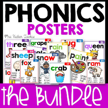 파닉스 포스터 번들 거리 학습-어린이 학습 영어 플래시 카드 단어 가족 긴 모음 PDF 전자 파일
