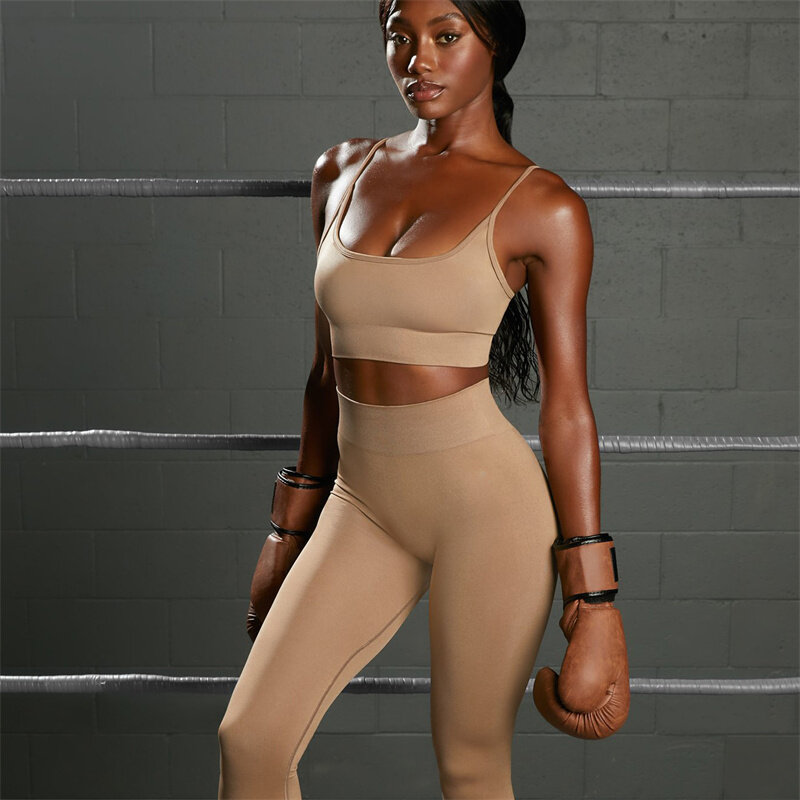 2 Buah Set Pakaian Celana Yoga Gym Mulus Bra Legging Celana Pendek Olahraga Pakaian Olahraga Kebugaran Ansambel Pakaian Wanita