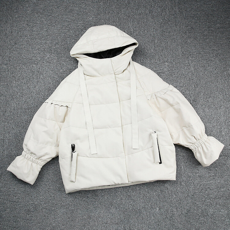 Manteau court à capuche en duvet de canard blanc pour femme, manteau à la mode en véritable cuir de mouton, Style cocon, nouvelle collection 2022