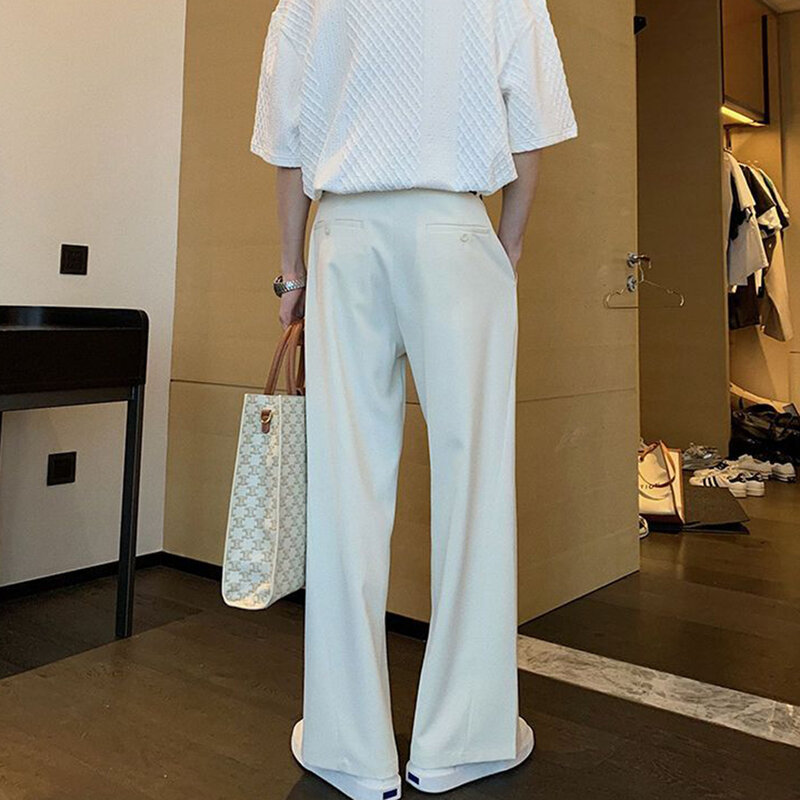 Versione coreana temperamento fessura High Street pantaloni dritti da uomo 2023 pantaloni Casual larghi di nuova moda pantaloni alla moda Wideleg