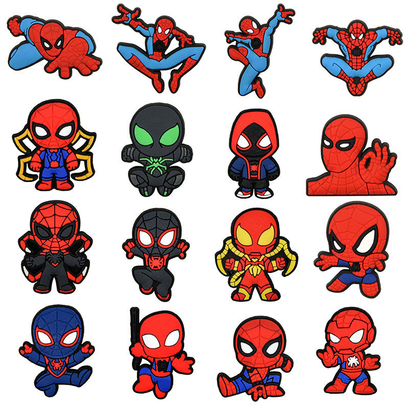 1pcs Single Sale Spiderman Hero Shoe Buckle Croc Charms PVC Cartoons Sneakers Decorations Clogs Wholesale Kids X-mas Party Gifts