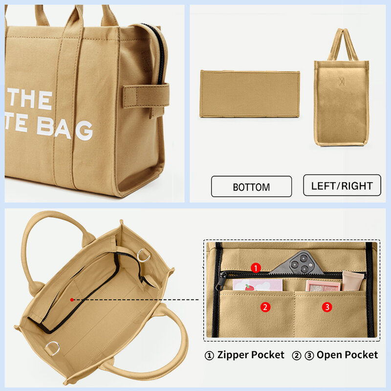 KALIDI – sac à main en toile pour femmes, fourre-tout décontracté, grande capacité, sac à bandoulière, grand sac de shopping