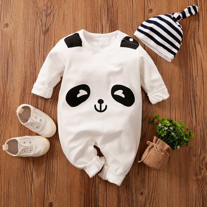 PatPat 2 pcs Spring and Summer Baby Boy Baby Rompers Baby Girl Jumpsuit with Hat Short and Long Sleeve Baby‘s Clothing