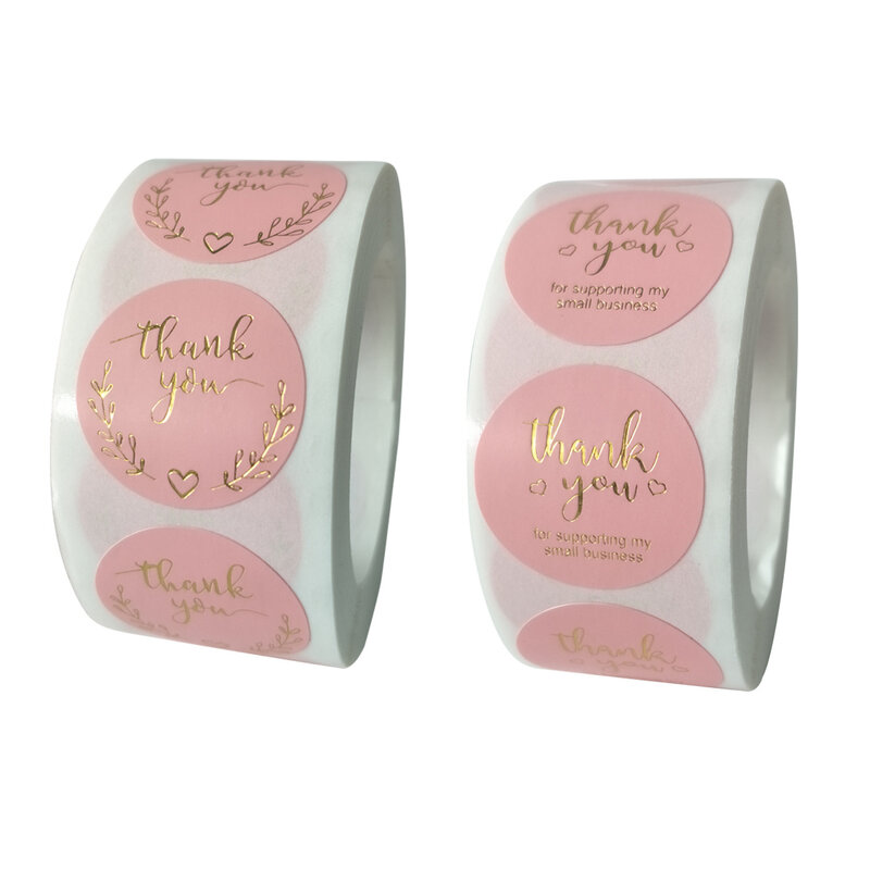 50-500 szt. Różowa etykieta biznesowa okrągłe naklejki papierowe śliczne dziękuję naklejki do pakowania wypieków pieczęć etykiety naklejki papiernicze