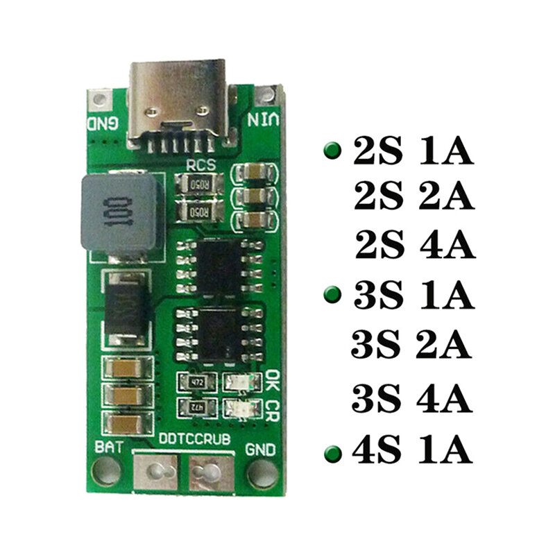 ประเภท C BMS 2S 3S 4S 1A 2A 4A 18650แบตเตอรี่ลิเธียมคณะกรรมการชาร์จ USB C โมดูล