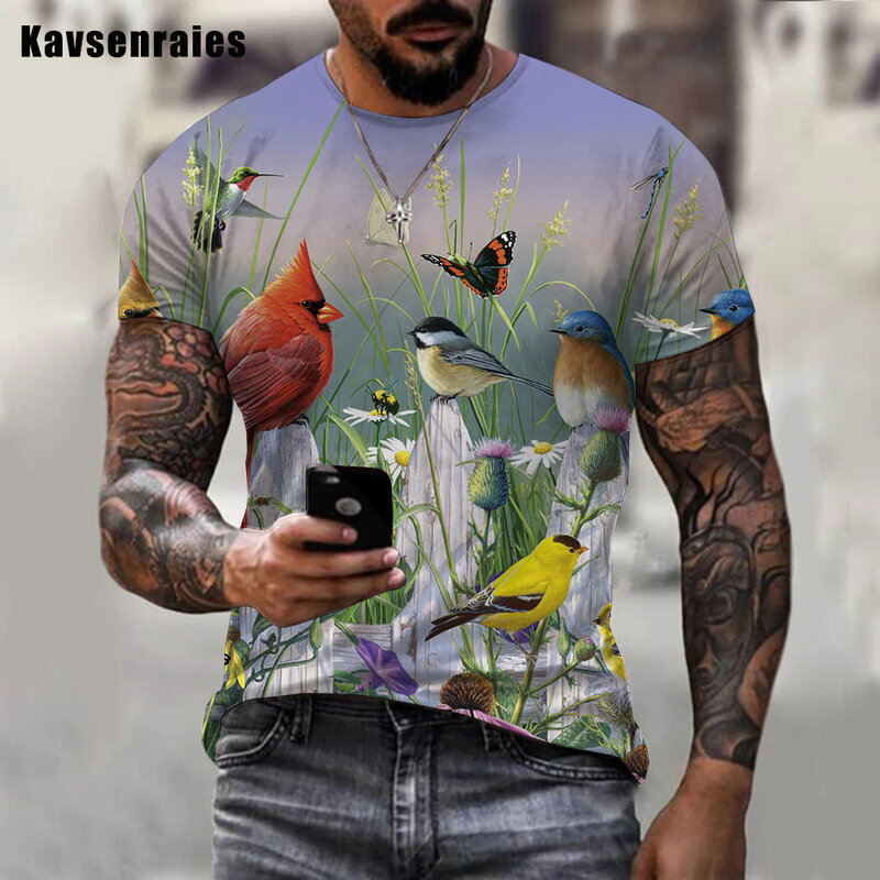 T-shirt Bunga Burung Beo Mode Baru 2022 T Shirt Gambar Cetak 3D Hoodie Hewan Atasan Pakaian Wanita Pria Atasan Streetwear Uniseks Atasan Ukuran Besar