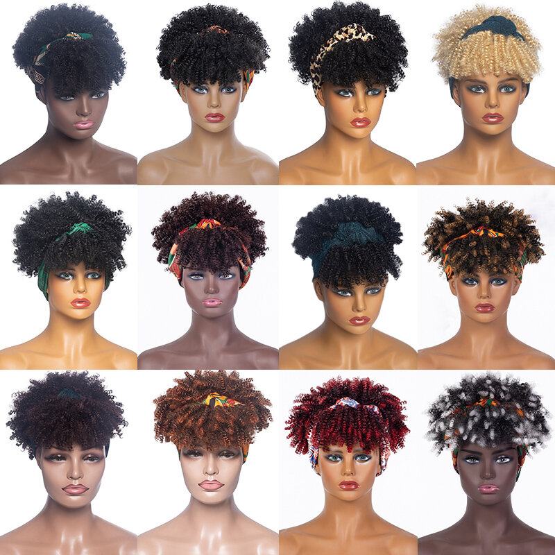 Parrucca corta Afro riccia con coulisse parrucche ricci crespi naturali per donne nere parrucca Cosplay sintetica morbida bionda