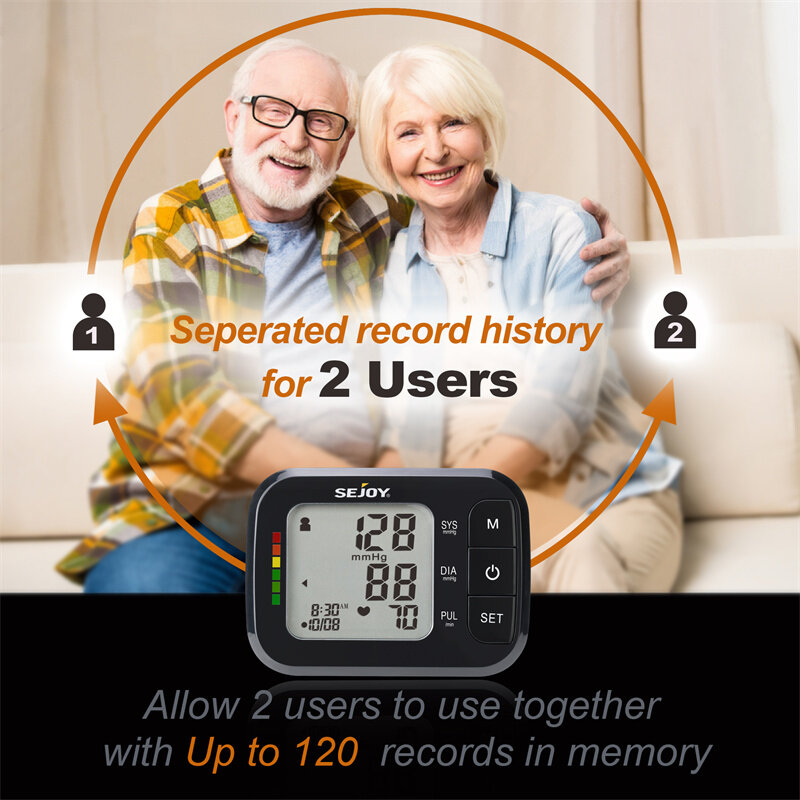 Sejoy Automatic Sphygmomanometer Digital Blood Pressure Monitor Wrist Tonometer 120 Memories Tensiometer for Family Health