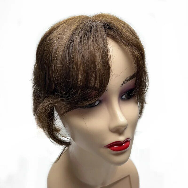 Auréola senhora 10 polegada topper cabelo humano para mulher real natural almofada de cabelo grampo invisível corpo ondulado capa cinza não-remy