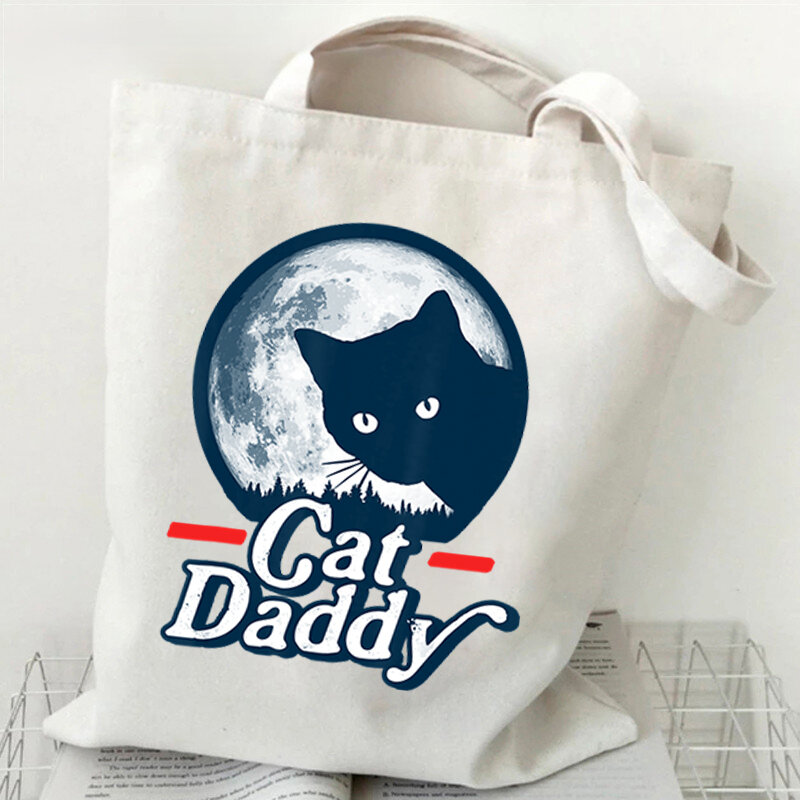 Tas Belanja Hari Kucing Lucu Terbaik Tas Tote Kartun Wanita Tas Kanvas Antik Tas Tangan Grafis Kasual Tas Belanja Hewan
