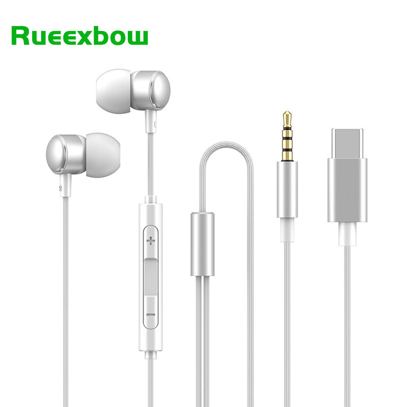 Rueexbow 3.5mm fones de ouvido in-ear tipo-c controle com fio fones de ouvido para xiaomi huawei honor oneplus vivo oppo fones de ouvido móvel