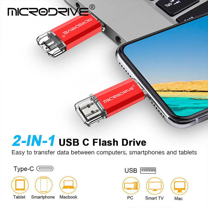 Unidad Flash USB 2,0 tipo C OTG, Pendrive de almacenamiento externo para SmartPhone/PC, 128GB, 64GB, 32GB, 16GB, 8GB, 4GB