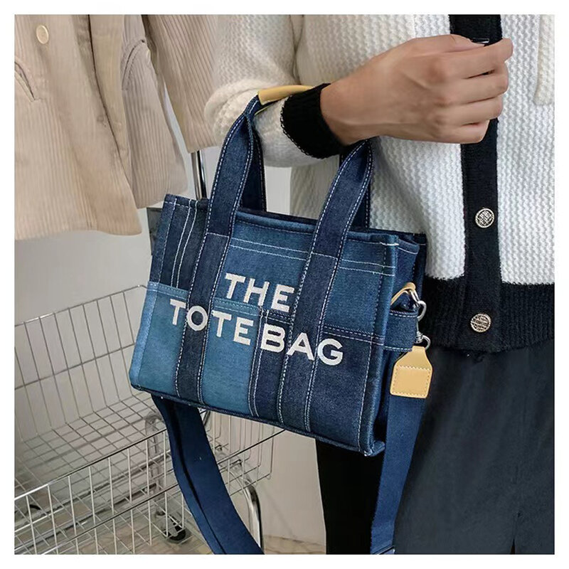 KALIDI Luxury Brands Denim The Tote Bags for Women Handbags Designer Canvas Shoulder Crossbody Bag  Patchwork Shopper Purses Clu
