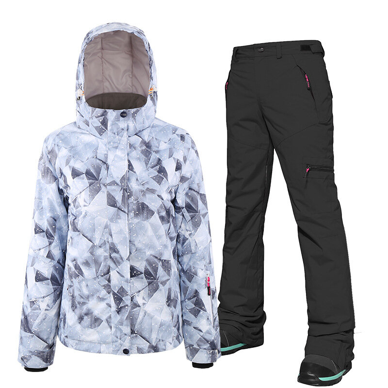 Komplet garniturów narciarska SEARIPE damska zimowa ciepłe czapki odzież termiczna wiatrówka wodoodporne kurtki spodnie na zewnątrz płaszcz snowboardowy do spodni