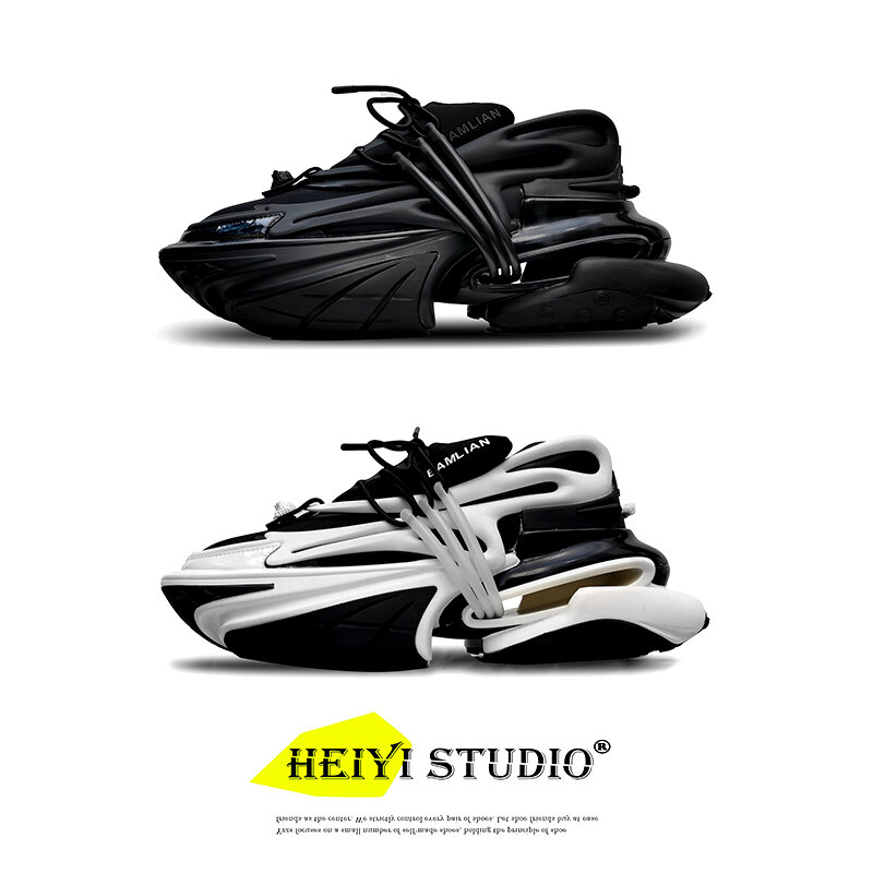 Color Block Hollow Thick Sole Black and White Women's Casual Sneakers Spaceship Designer Shoes Men's Sneakers