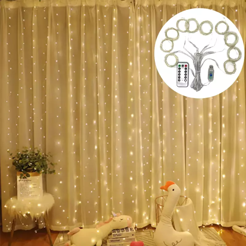 Guirnalda de luces LED de hadas, guirnalda de cortina de 3M con USB, decoración de Navidad remota para el hogar, lámpara de Año Nuevo, decoración de vacaciones