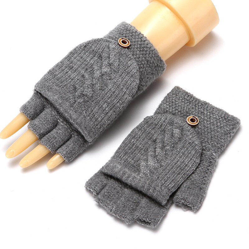 Winter Knitted Fingerless winter warm Gloves with Finger Cots Half Finger Flip Gloves Unisex Fingerless Mittens Gloves
