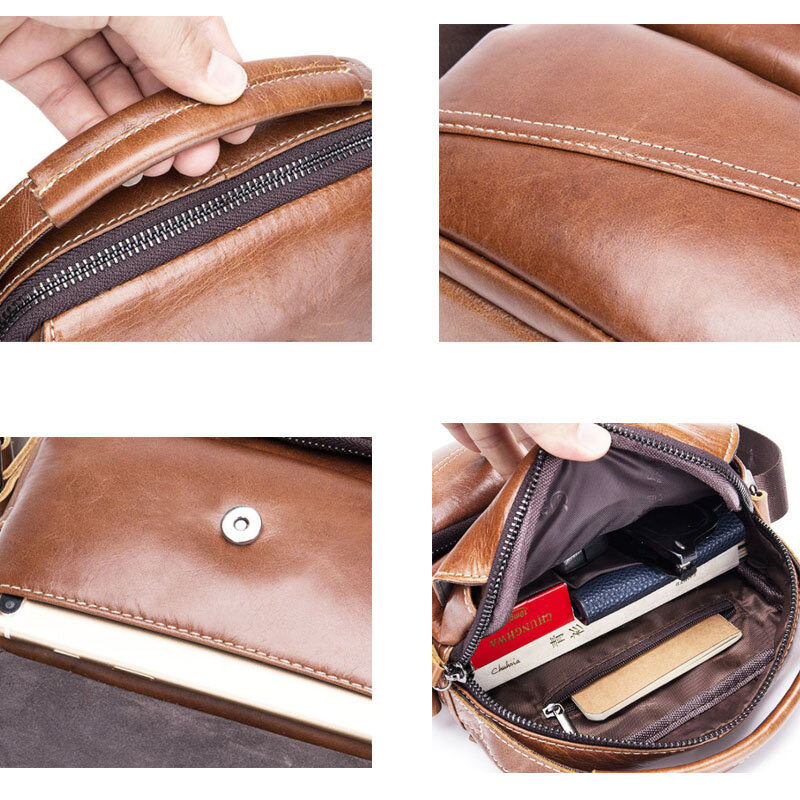 Men's Durable Shoulder Bag Genuine Leather Cross Body Sling Chest Bags Travel Crossbody Fashion Pack Messenger Pack for Male