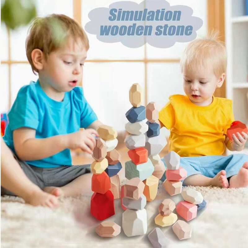 32 Pcs giocattoli in legno per bambini smistamento impilamento pietra bilanciamento blocchi educativi giocattoli mattoni in legno Puzzle Set per giocattoli per bambini