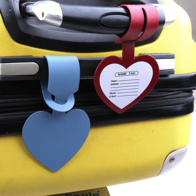 Etiqueta moldeadora de cuero PU con forma de corazón para hombre y mujer, soporte de identificación de maleta, etiquetas de equipaje, etiqueta de identificación de nombre para bolsa de viaje, 1 ud.