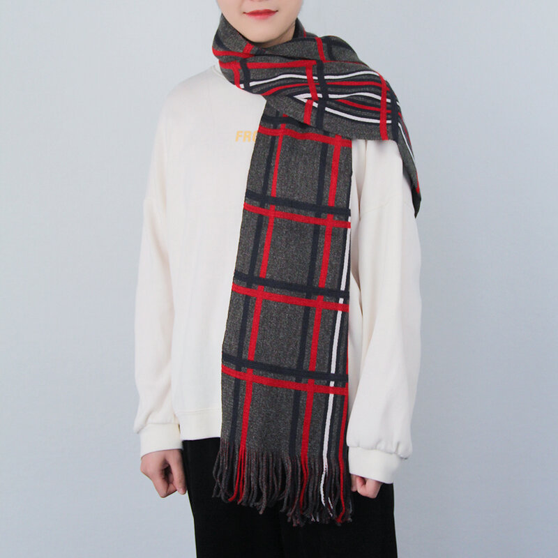 Модная женская длинная шаль Ohyoga, теплый шарф с кисточками, Классические мягкие клетчатые шарфы в клетку, длинные шарфы