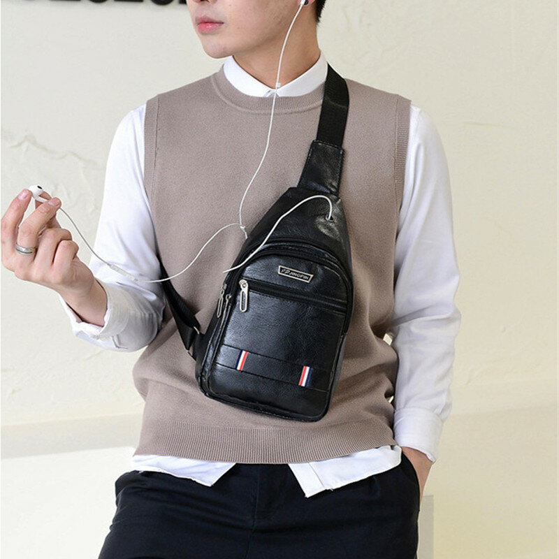 Men's Business  PU Leather  Messenger Bag Outdoor Riding Bag Large Capacity Waterproof Shoulder Chest Bag Casual Retro