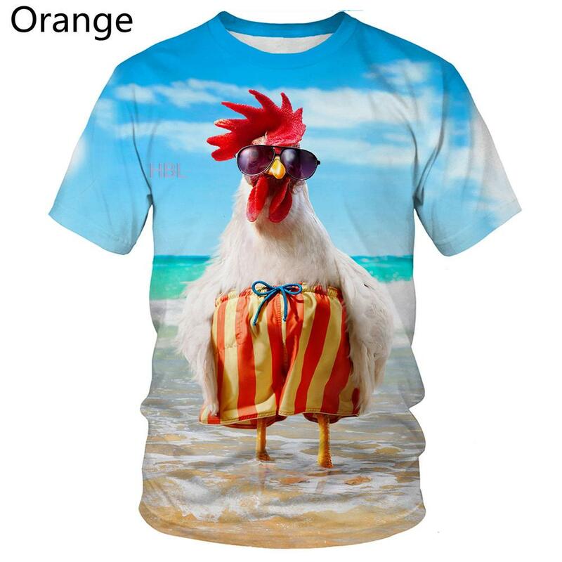 뉴트럴 패션 3D 프린트 티셔츠 웃긴 쿨 치킨 티셔츠 여름용 반팔 풀레스트 2022