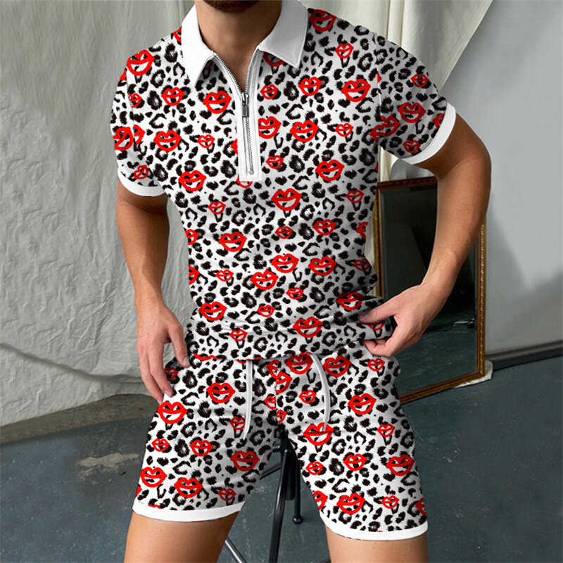 Conjunto de Polo con estampado 3D para hombre, ropa de calle con cuello en V, camiseta de manga corta y pantalones cortos, traje informal de dos piezas, 2022