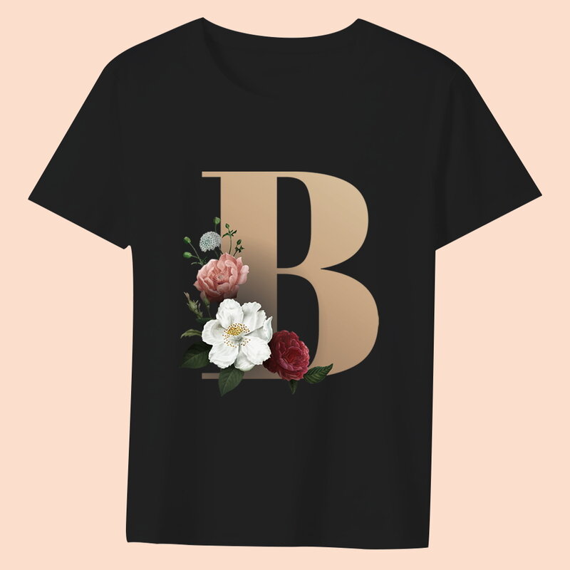 المرأة الصيف قميص أسود 26 الإنجليزية إلكتروني سلسلة الطباعة رداء علوي سليم عادية موضة Harajuku تي شيرت نسائي بأكمام قصيرة