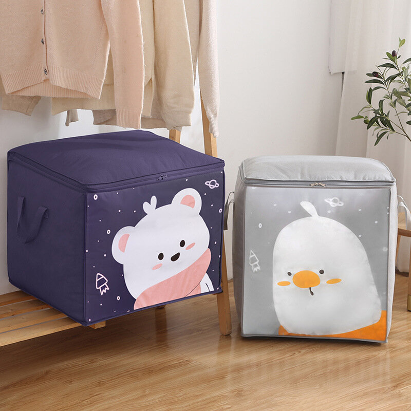 Cute Large Capacity Quilt Storage Organizer for Clothes Folding Non-Woven Closet Clothes Home Blanket Pillow Dustproof Organizer