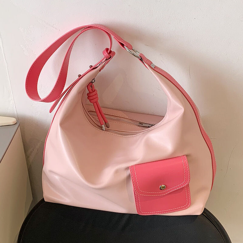 Xiuya-Bolsa de mensajero rosa para Mujer, Bolso de mano de alta capacidad, de cuero PU, estilo coreano, Trendyol Patchwork, 2022