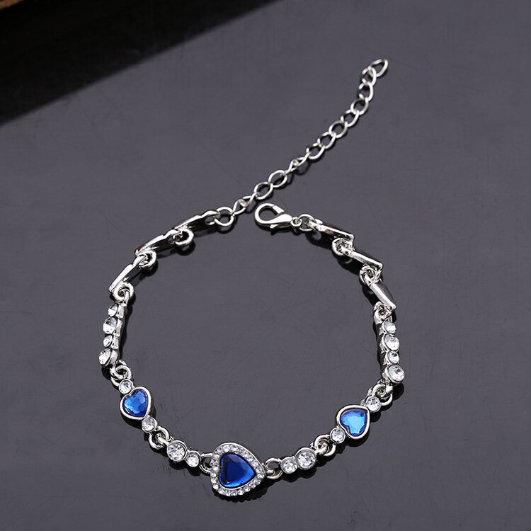 Hottest Womens Ladies Crystal Rhinestone Bangle Ocean Blue Bracelet Chain Heart Jewelry Party Gifts