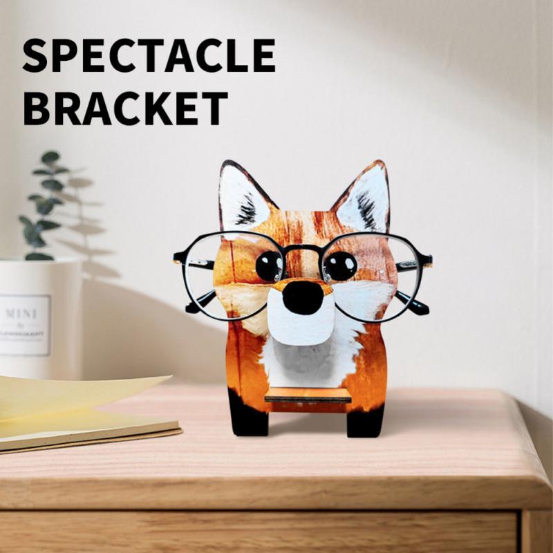 Wooden Animal Fox Glasses Holder Cute Pet Spectacle Organizer Ornaments Sunglasses Eyeglass Display For Home Office Desk Decor