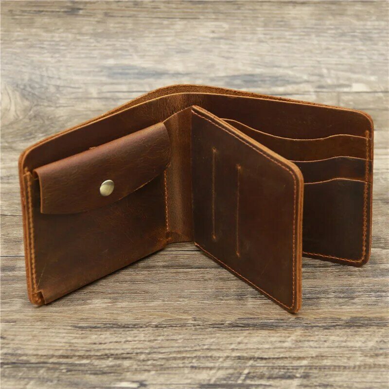 Vintage Crazy Horse Genuine Leather DIY 3 Layers Wallet Handmade Purse Leather Money Clips Money Bag Multifunction Case 1072