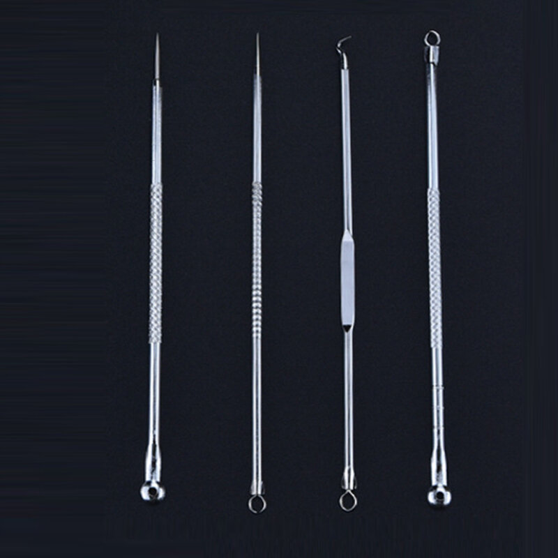4pcs/set Blackhead Remover Acne Blackhead Vacuum Comedone Blemish Extractor Pimple Needles Removal Tool Spoon For Face