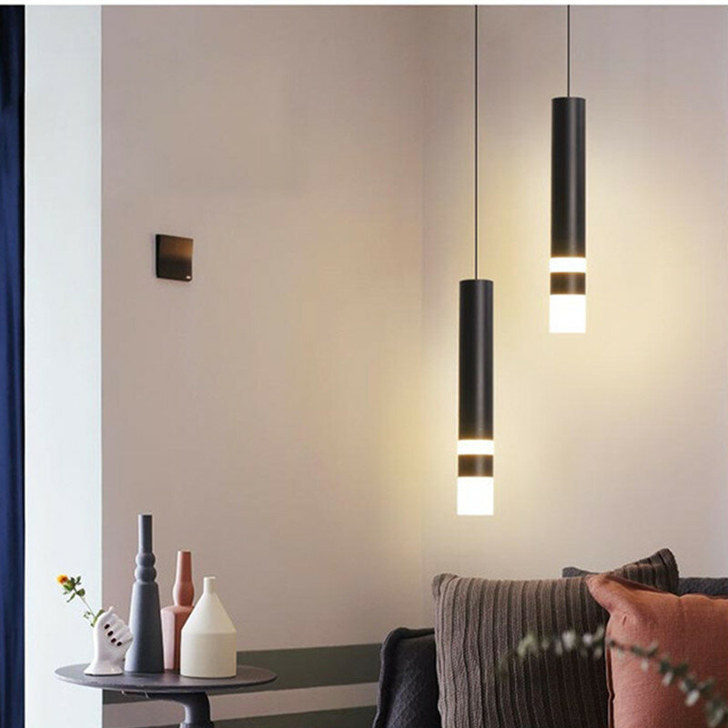 Plafonnier LED suspendu avec Tube Long et technologie COB, éclairage d'intérieur à intensité réglable, luminaire décoratif de plafond, idéal pour une cuisine, une chambre à coucher ou une salle à manger, 5/7W