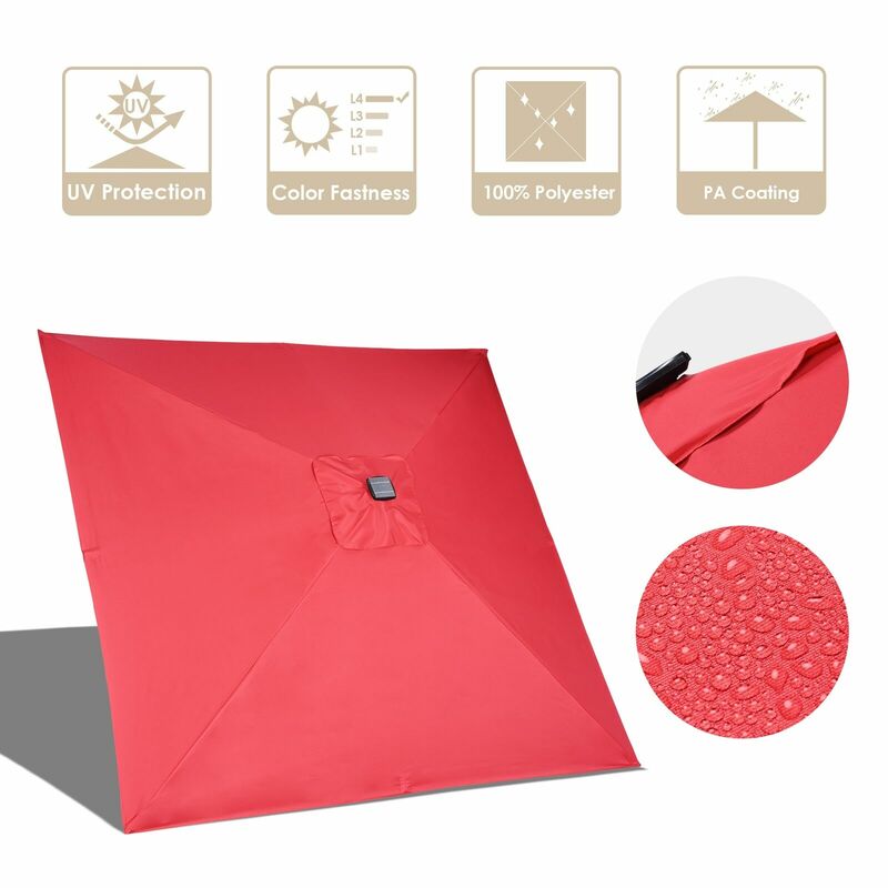 Parapluie de Patio 9x9 pieds, forme carrée Unique, Protection rouge UV30 +