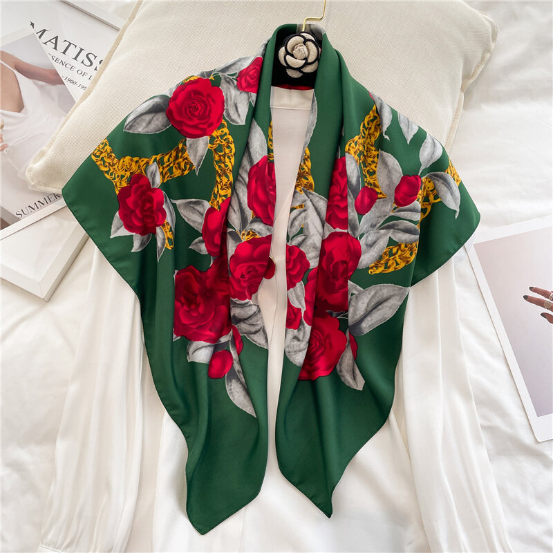 تصميم حك وشاح حريري للنساء الفاخرة طباعة 90 سنتيمتر ساحة الحجاب باندانا سيدة عقال رئيس الأوشحة شال التفاف الشالات Foulard