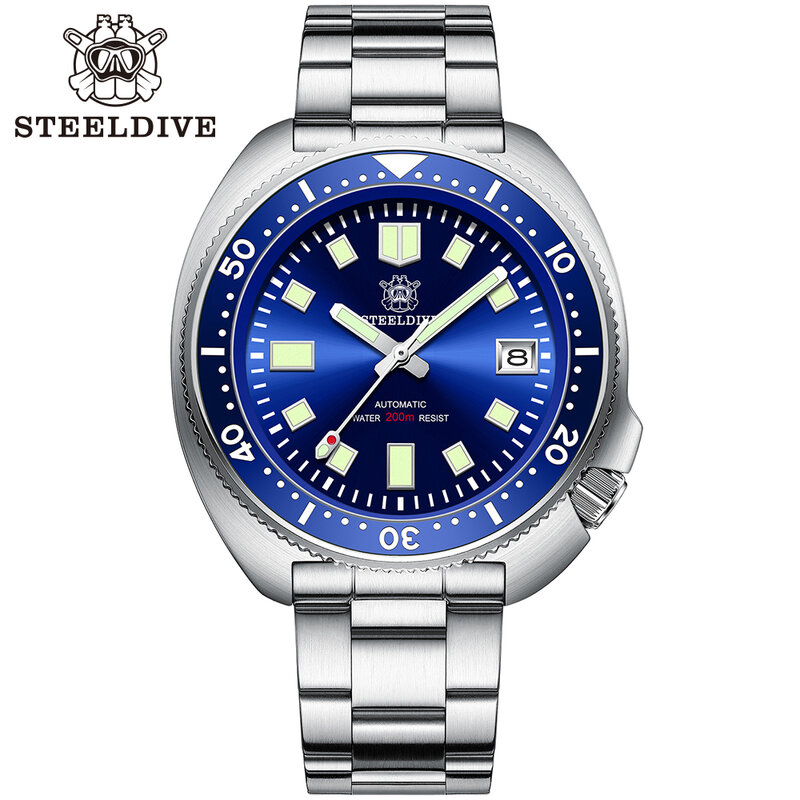 Steeldive-Reloj de buceo con movimiento automático para hombre, pulsera con bisel de cerámica, 44MM, PT5000, SD1970T