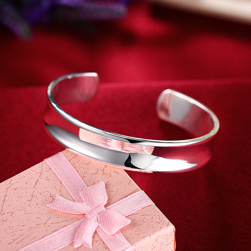 925 srebro okrągłe gładkie bransoletka mankietowa dla kobiety regulowane bransoletki moda ślubna biżuteria na przyjęcie zaręczynowe GaaBou