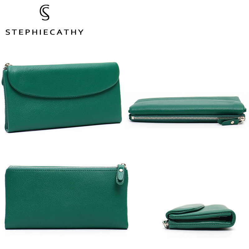 SC-billeteras largas de cuero genuino para mujer, carteras de lujo, portatarjetas funcional, múltiples bolsillos, estilo Simple, bolso de cuero para uso diario