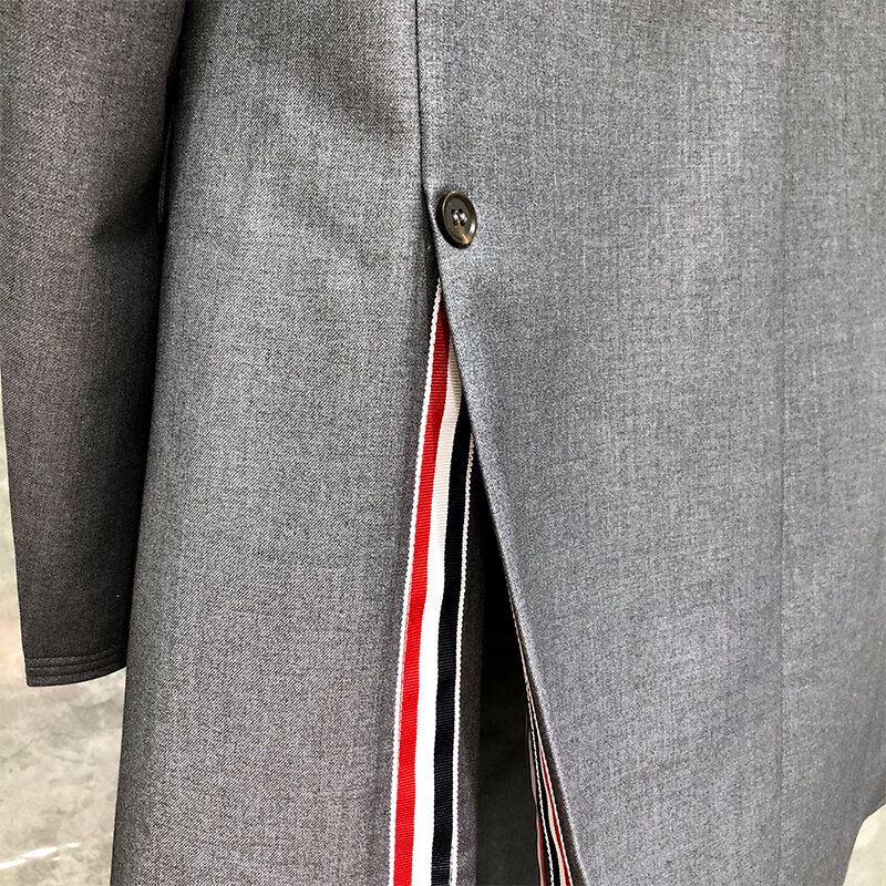 TB THOM-abrigo de marca a la moda para hombre, chaquetas ajustadas grises, de 4 barras abrigos negros, diseño de rayas, abrigo largo de lana TB