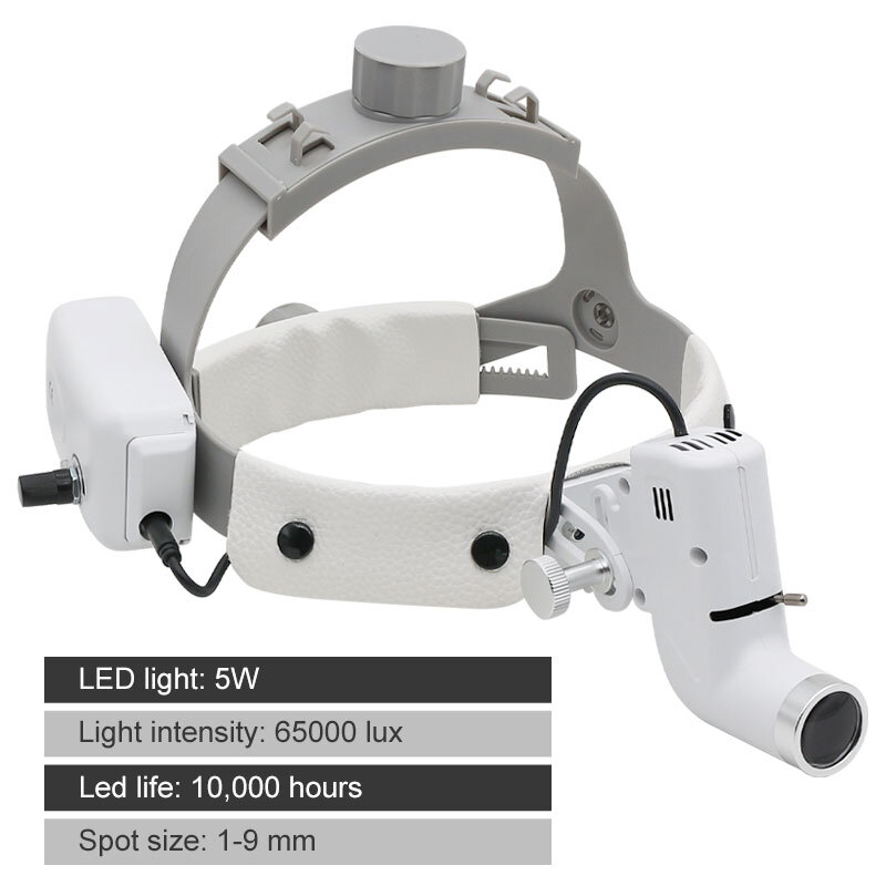 Iluminação dental Head Lamp com Metal Box Package, Farol para Lupas Dentárias, Bateria Recarregável, 5W