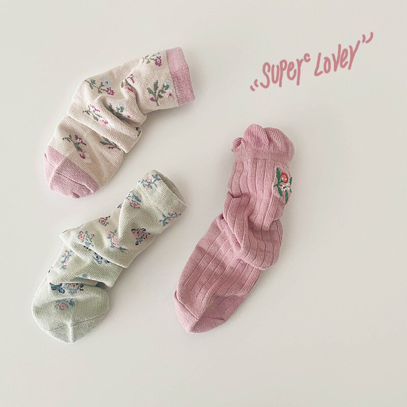 3คู่/ล็อตถุงเท้าเด็ก2022ฤดูใบไม้ร่วงฝ้ายถุงเท้าเด็กดอกไม้ที่มีสีสันน่ารักเด็กทารกแรกเกิดเ...
