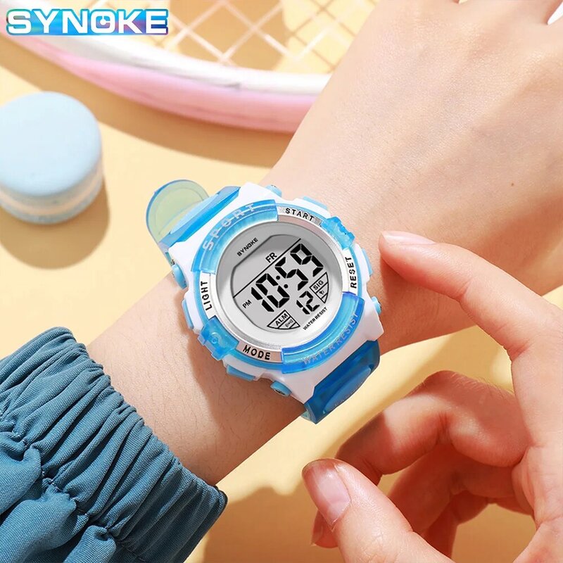 Synke-子供用デジタル時計,50m防水時計,青,スポーツ,学生,男の子,女の子へのギフト