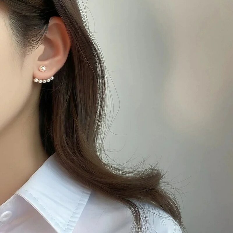 Back Hanging Geometric Pearl Stainless Steel Earrings for Women Girl 2022 Summer New Fashion Party Jewelry Anniversary Gifts